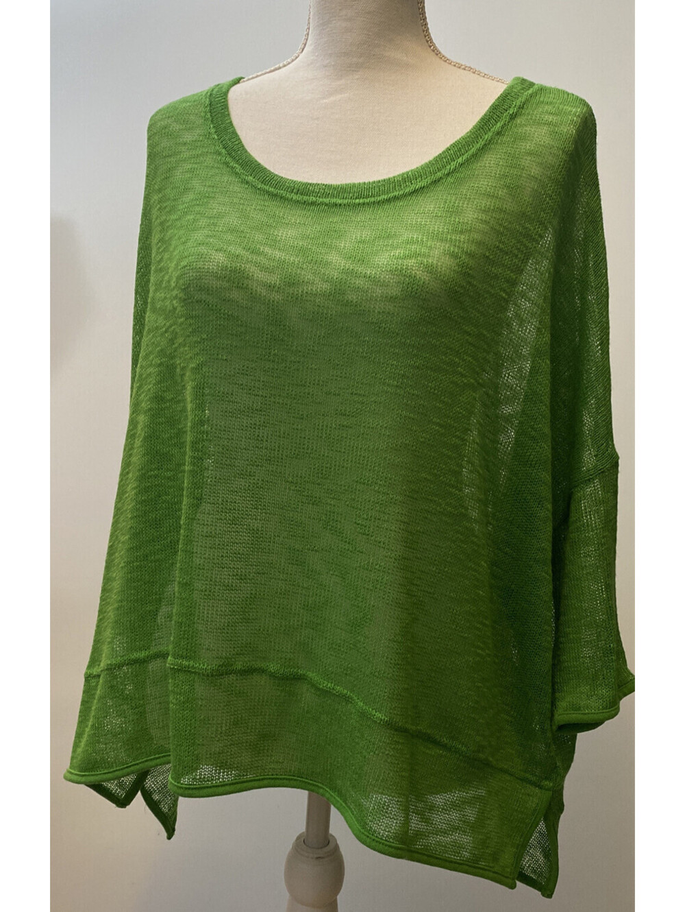 patchington top Oversized Crew Neck Light Sweater Popover Green 3/4 Sleeve Sz L